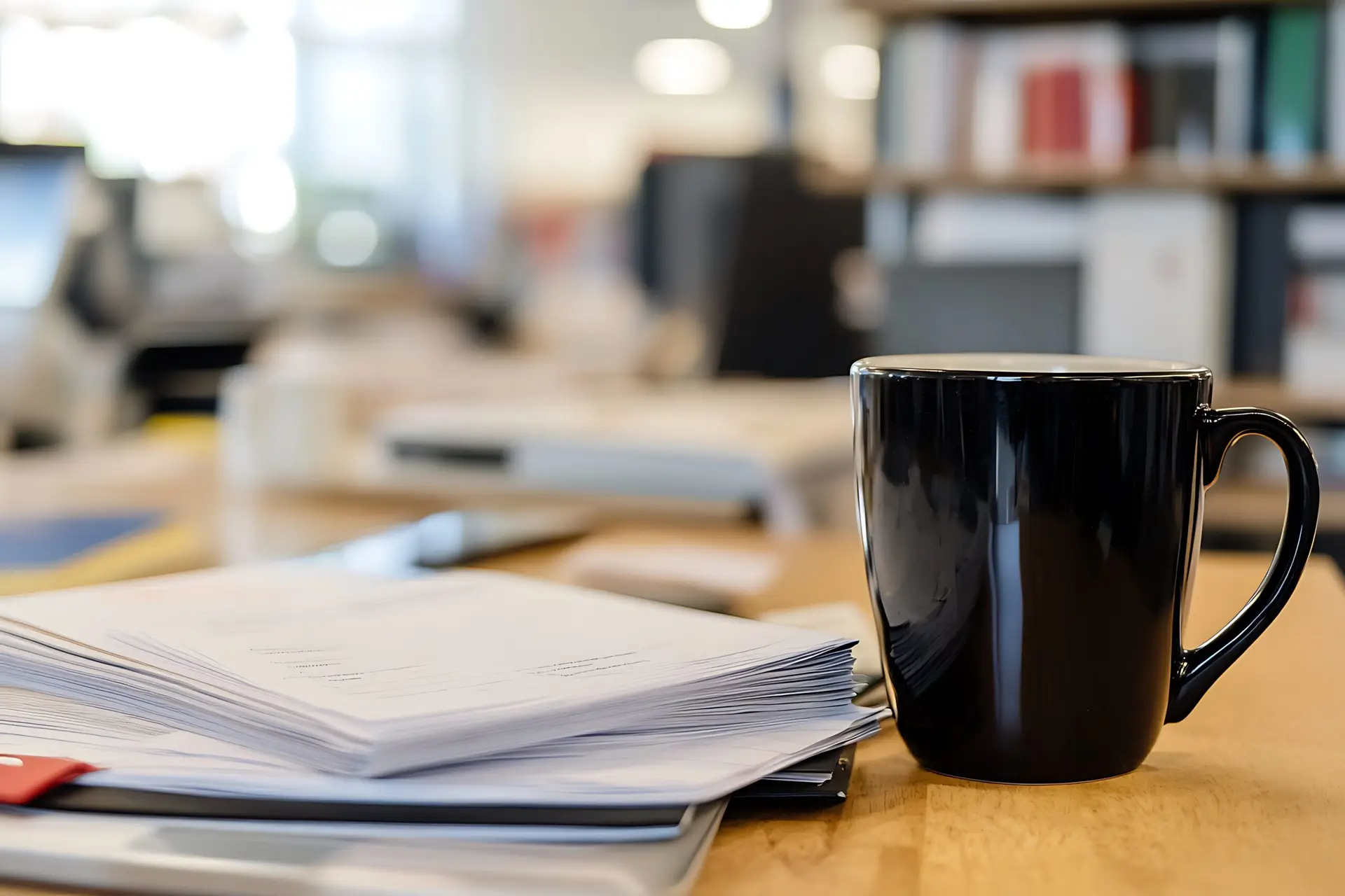 Office Desk with Coffee and Documents