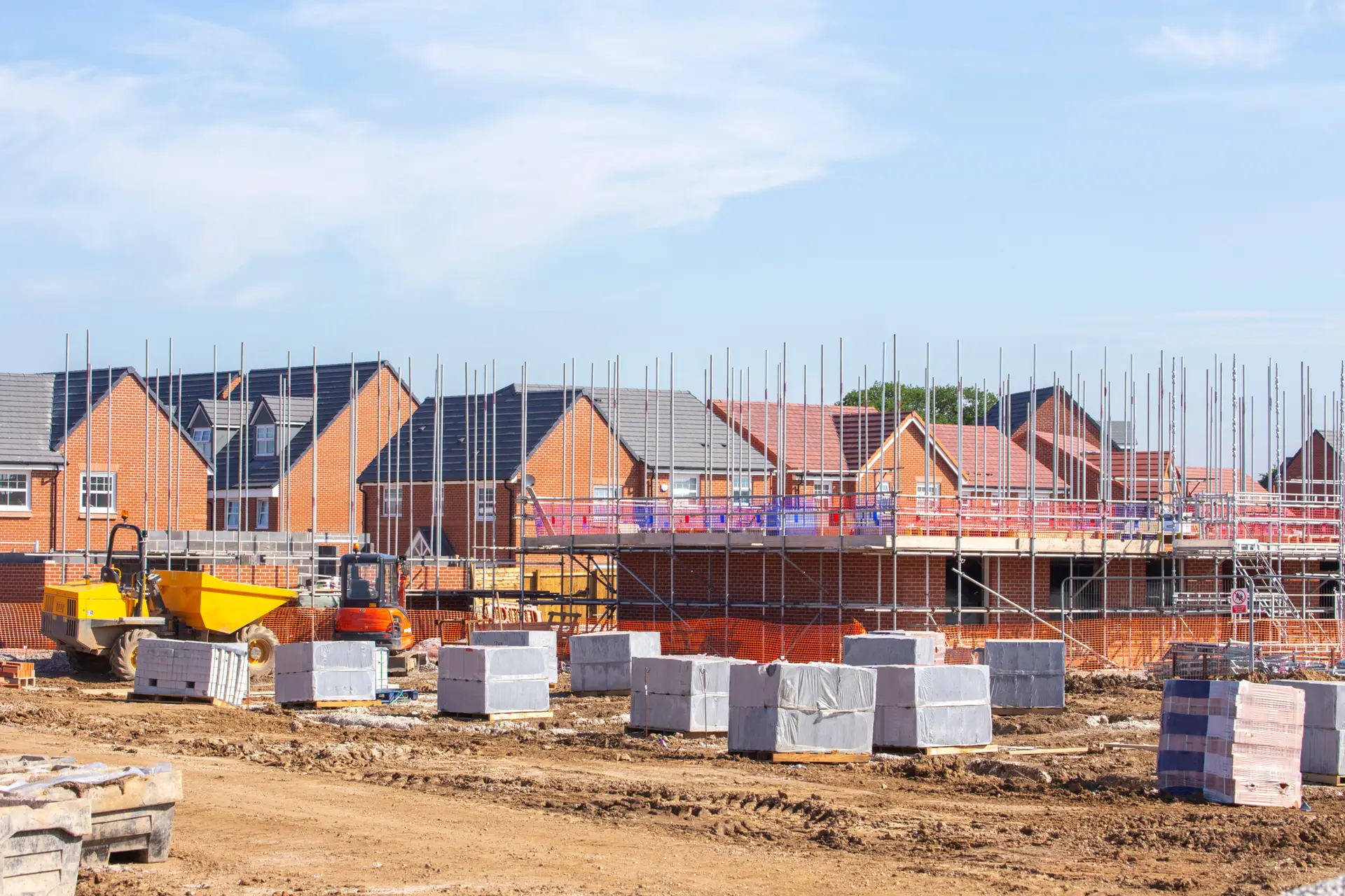 New build houses building construction site, Cheshire, England,