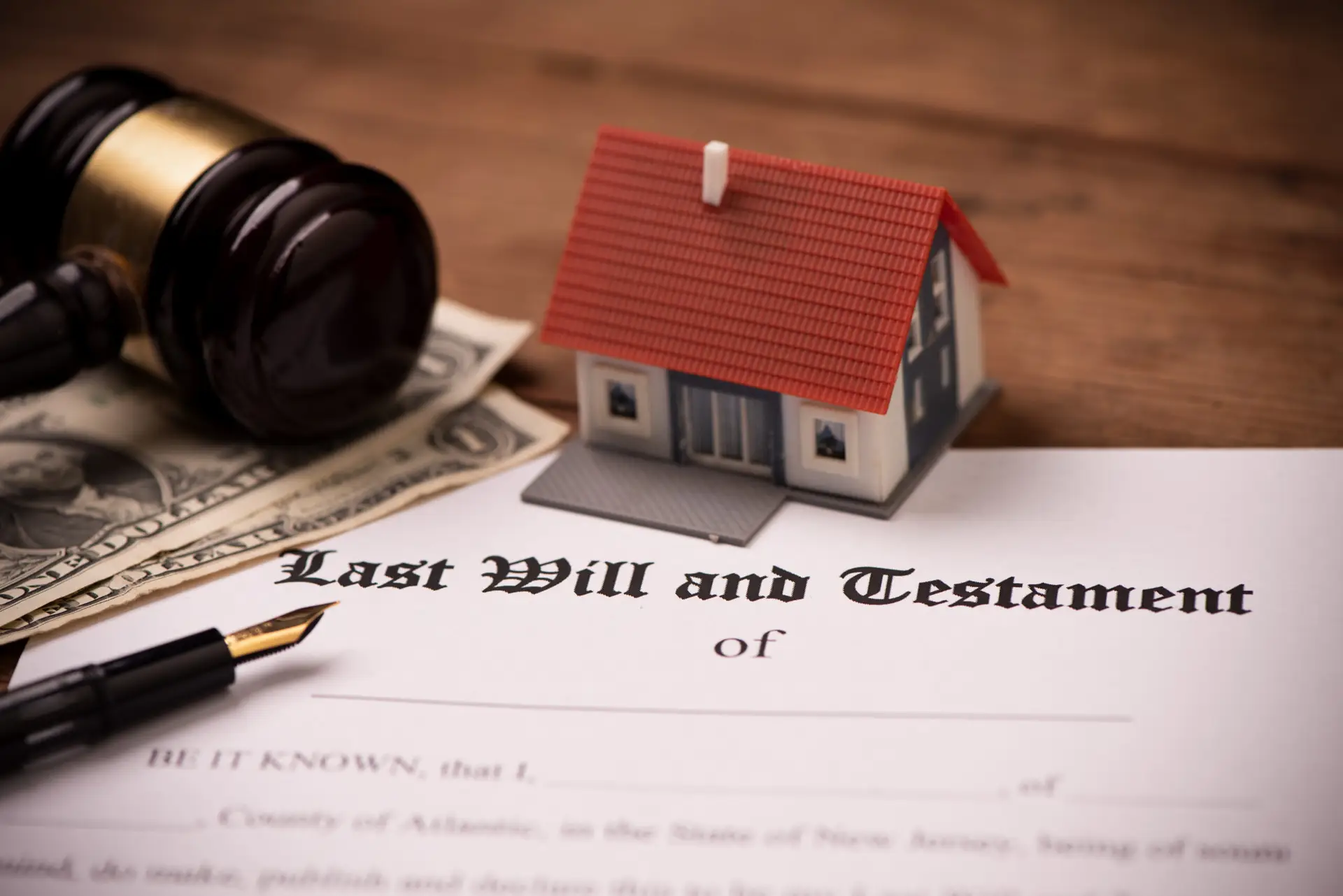 Last will and testament form with gavel