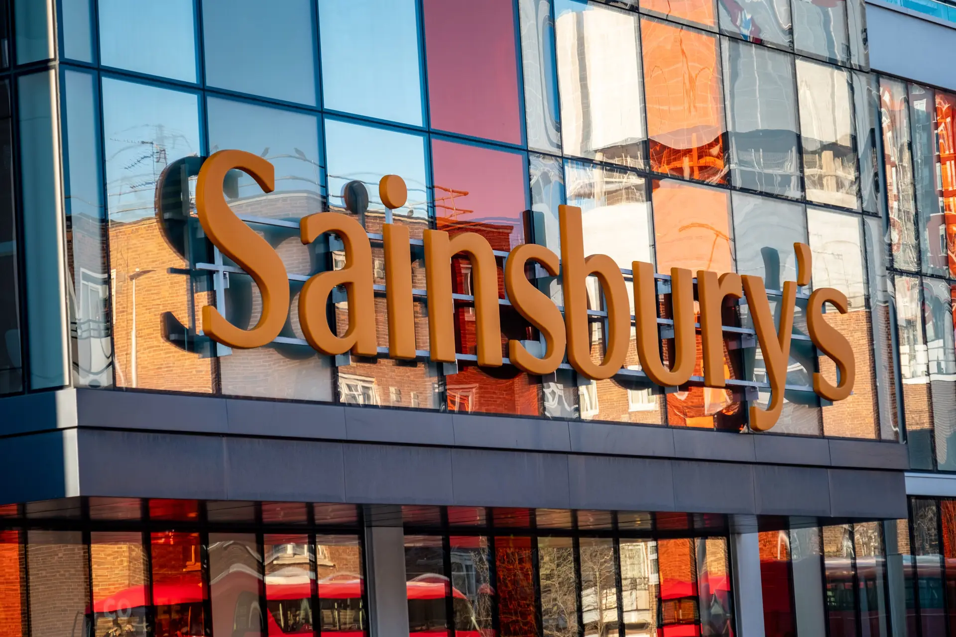 LONDON- JULY, 2018: Sainsbury's supermarket exterior signage. A very large chain of Supermarkets based in the UK