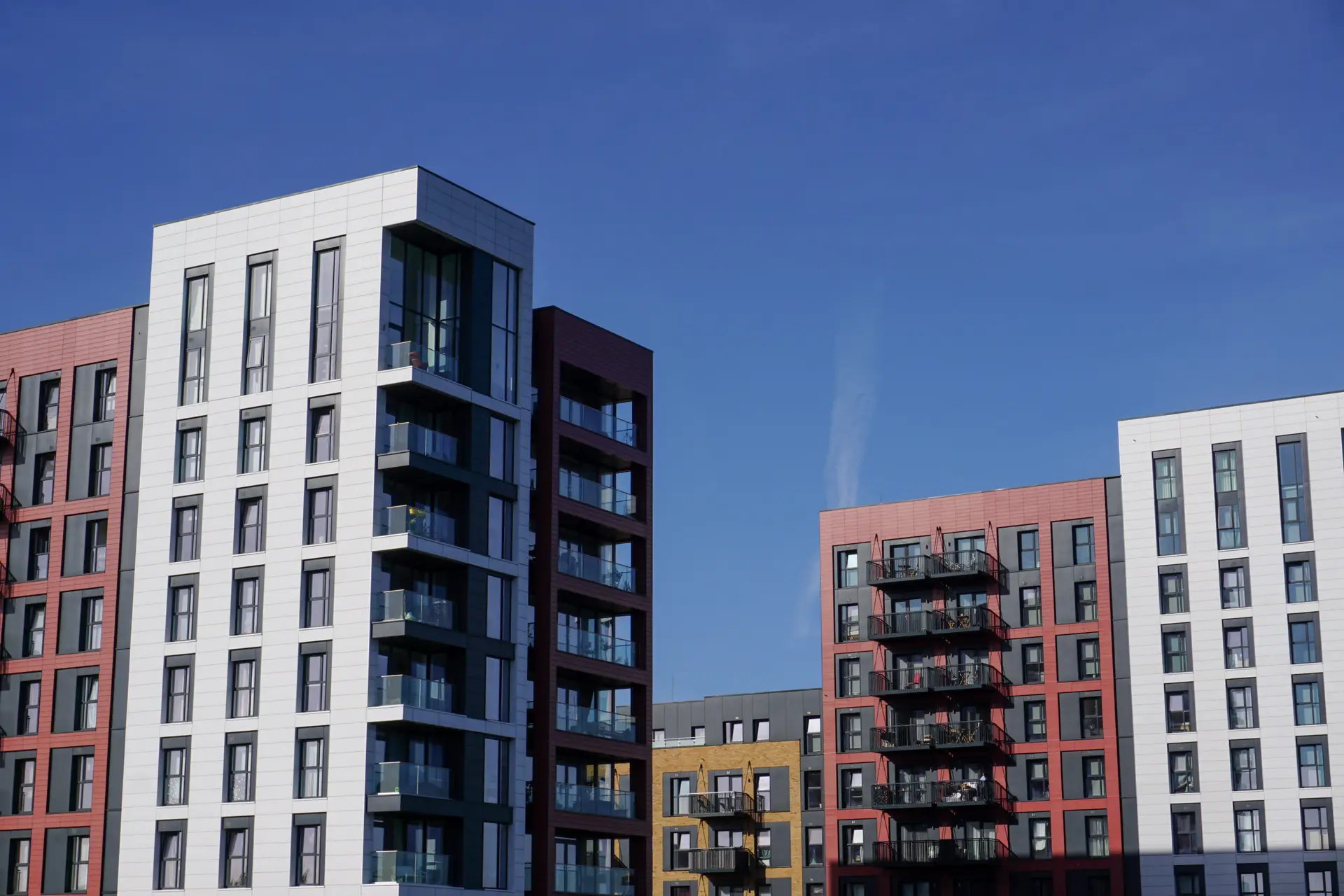 skyline with modern apartment tower blocks. new residential flats in city. real estate condos.