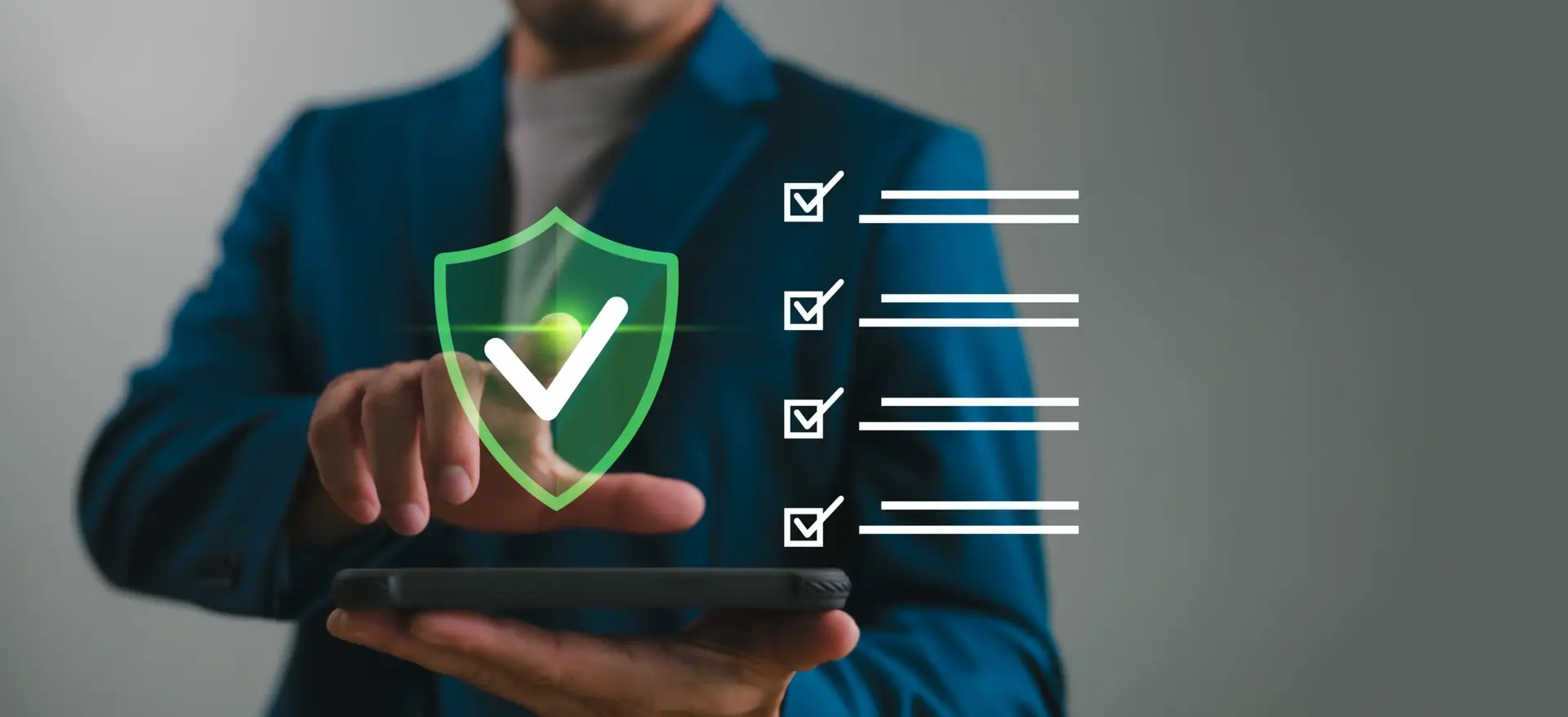 Quality management with Quality Assurance or QA and Quality Control or QC and improvement. Standardization and certification concept. Compliance to regulations and standards. Concept with manager.
