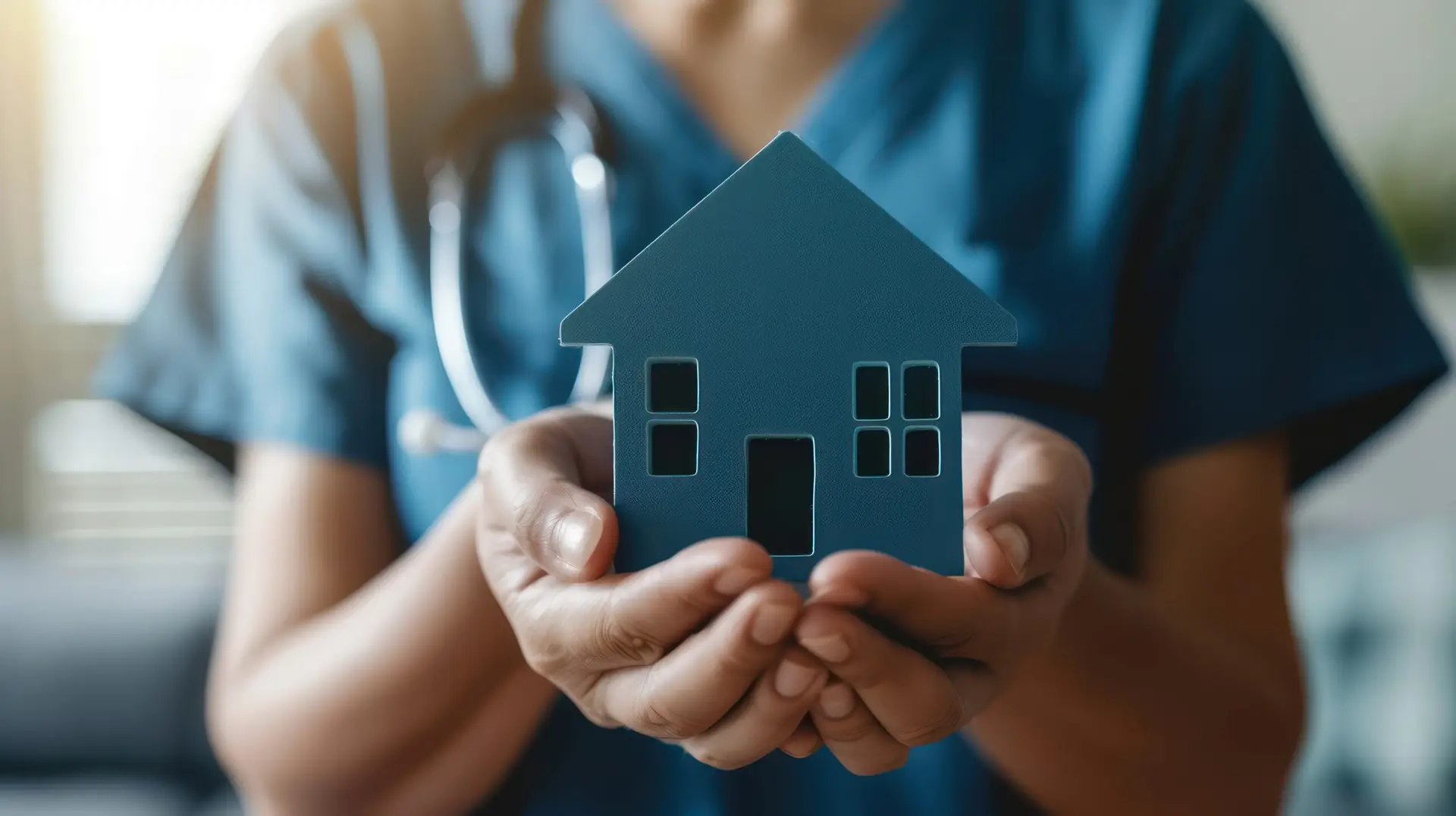Conceptual image of home healthcare services with a caring professional
